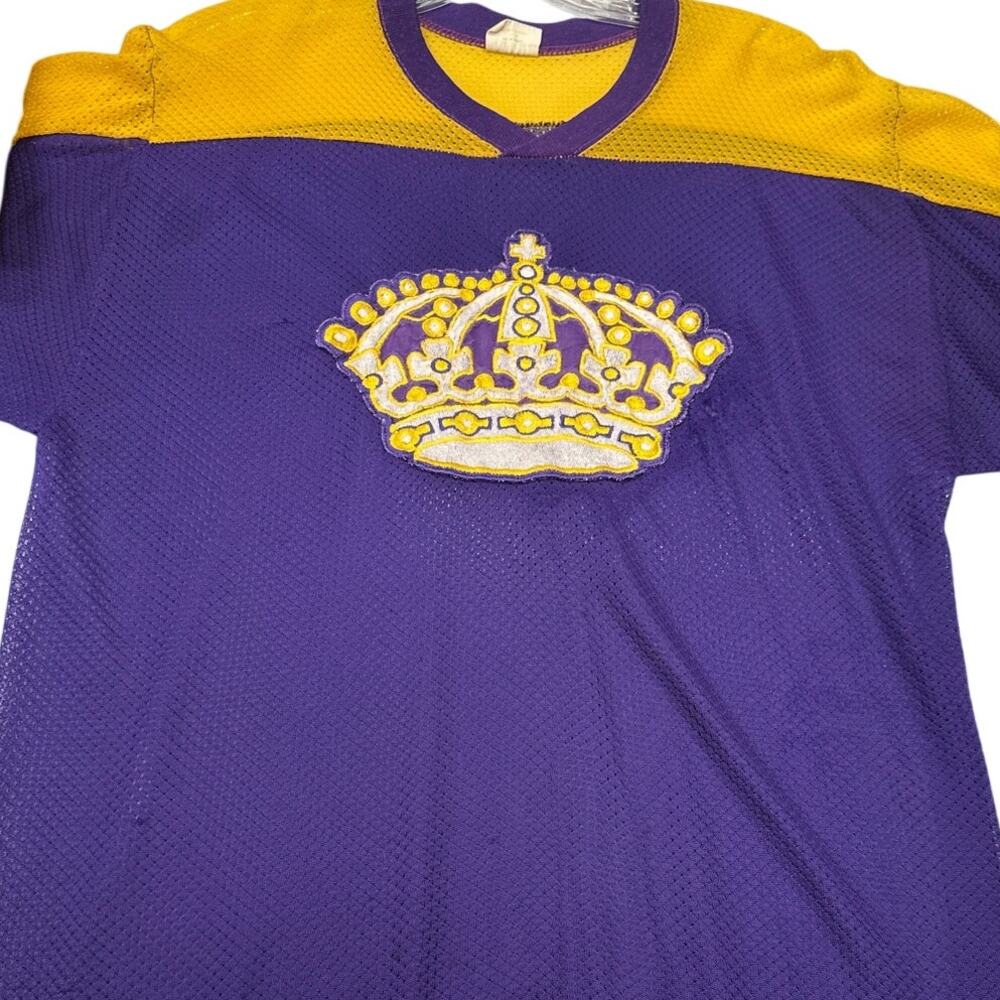 Vintage Bob McCarthy Crown Mesh Hockey Jersey Purple Gold Men’s Medium USA